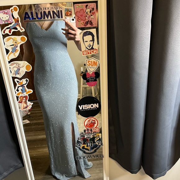 Open back blue glitter gown - Picture 1 of 3